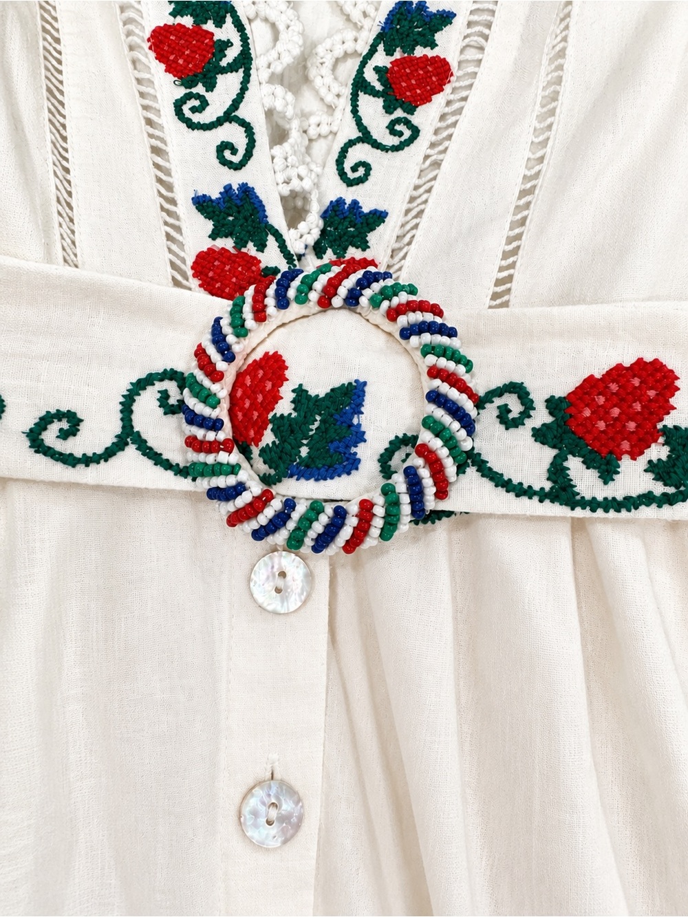 NWT FARM Rio Cross Stitch Tucan Embroidery Linen Romper Off White Size S - Picture 3 of 8